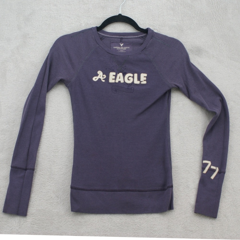 American Eagle Outfitters Women Purple Waffle Knit Thermal Long Sleeve Top S/P